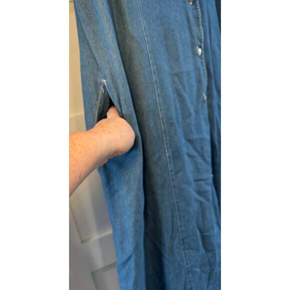 Koret City Blues Button Up Silver Embossed Button Tie Back Long Denim Dress 20W - Picture 7 of 13